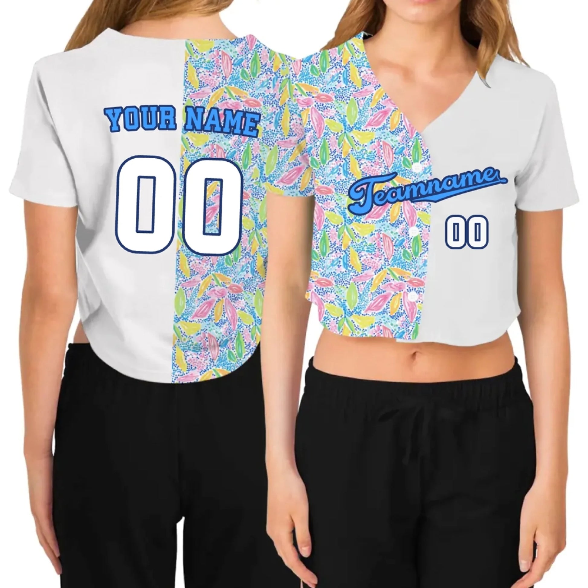 Custom Floral Cropped Baseball Jersey  – Personalized Cropped Baseball Jersey For Teen Girl Women-1