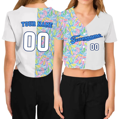 Custom Floral Cropped Baseball Jersey  – Personalized Cropped Baseball Jersey For Teen Girl Women-1