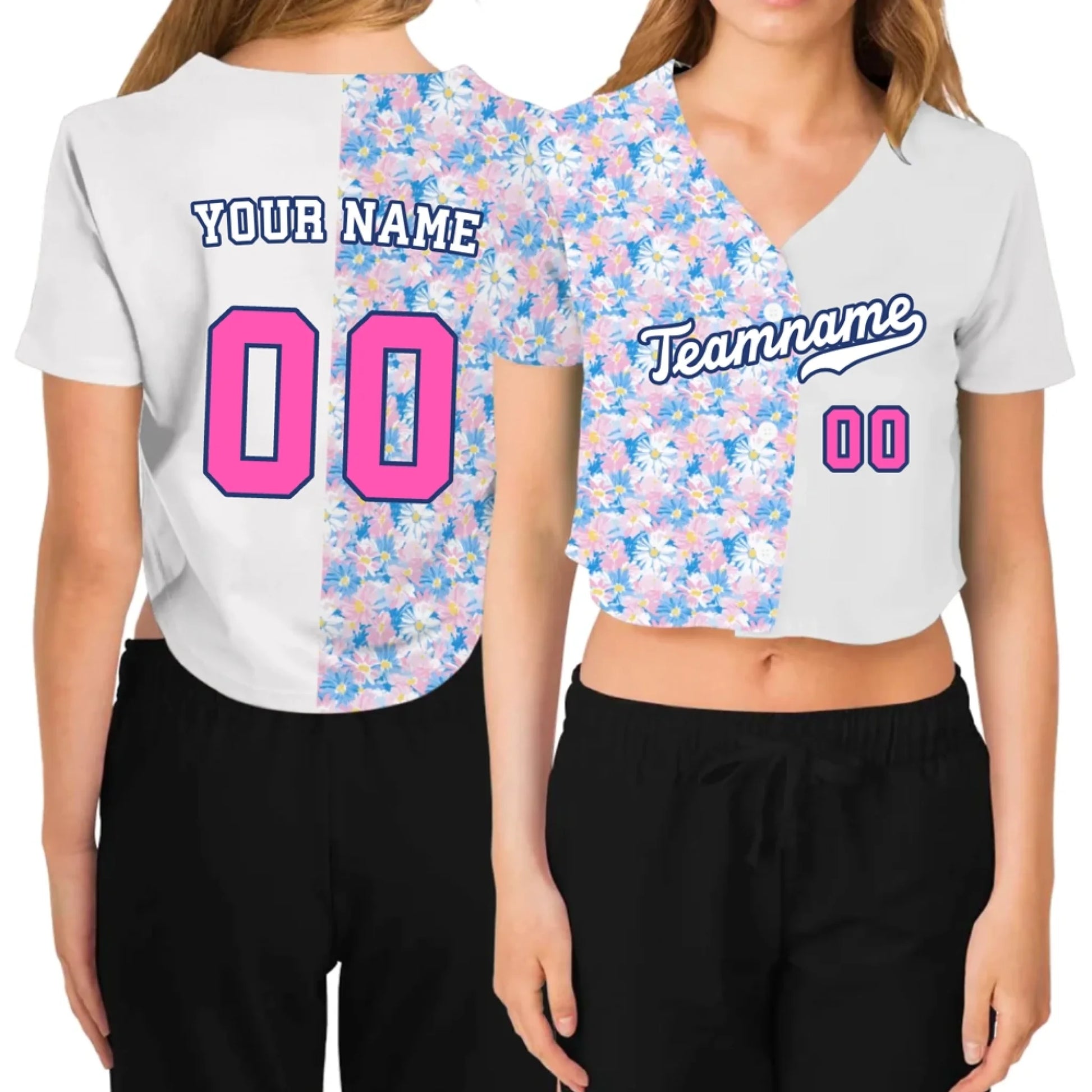 Custom Floral Cropped Baseball Jersey  – Personalized Cropped Baseball Jersey For Teen Girl Women