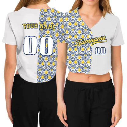 Custom Mediterranean Cropped Baseball Jersey  – Personalized Cropped Baseball Jersey For Teen Girl Women-4