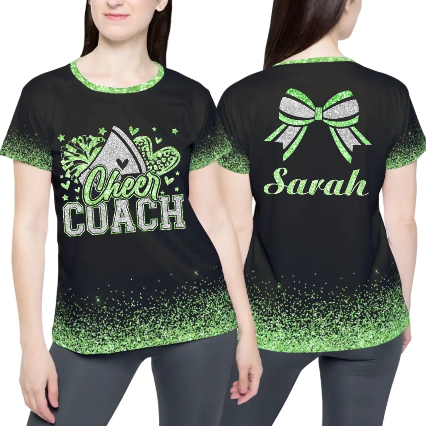 Personalized Glitter Cheer Coach T-Shirt – Custom Cheer Coach T-Shirt with Name & Colors