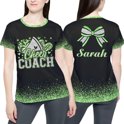 Personalized Glitter Cheer Coach T-Shirt – Custom Cheer Coach T-Shirt with Name & Colors