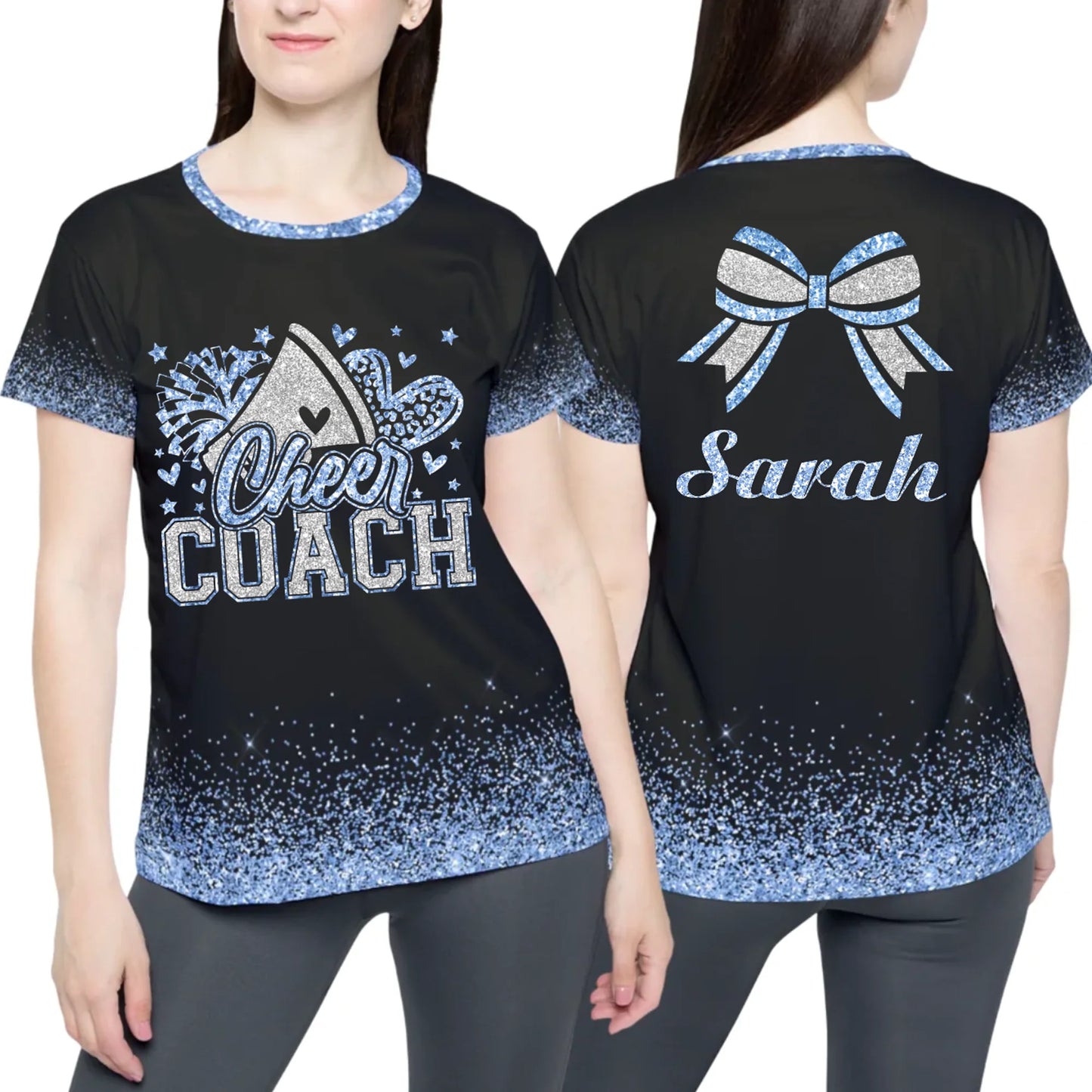 Personalized Glitter Cheer Coach T-Shirt – Custom Cheer Coach T-Shirt with Name & Colors