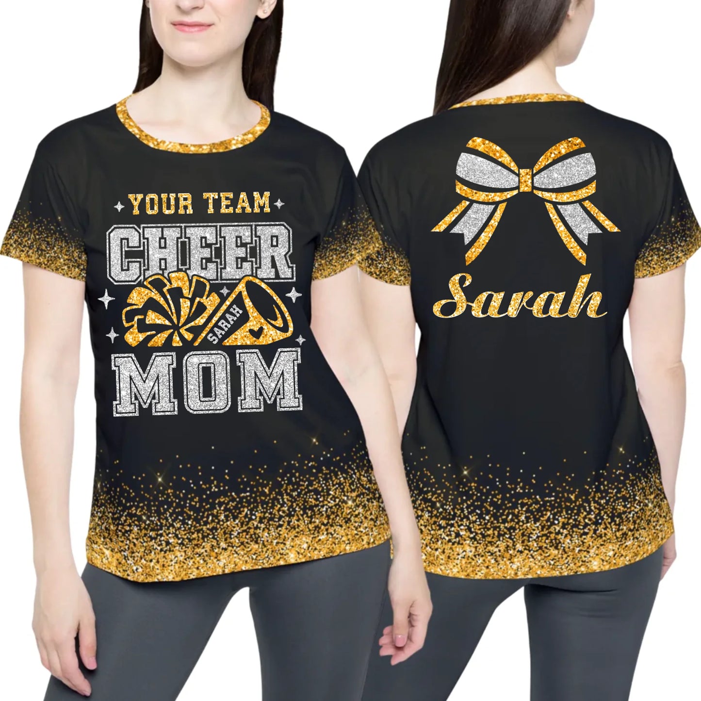 Personalized Glitter Cheer Mom T-Shirt – Custom Cheer Mom T-Shirt with Name & Colors