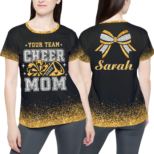 Personalized Glitter Cheer Mom T-Shirt – Custom Cheer Mom T-Shirt with Name & Colors