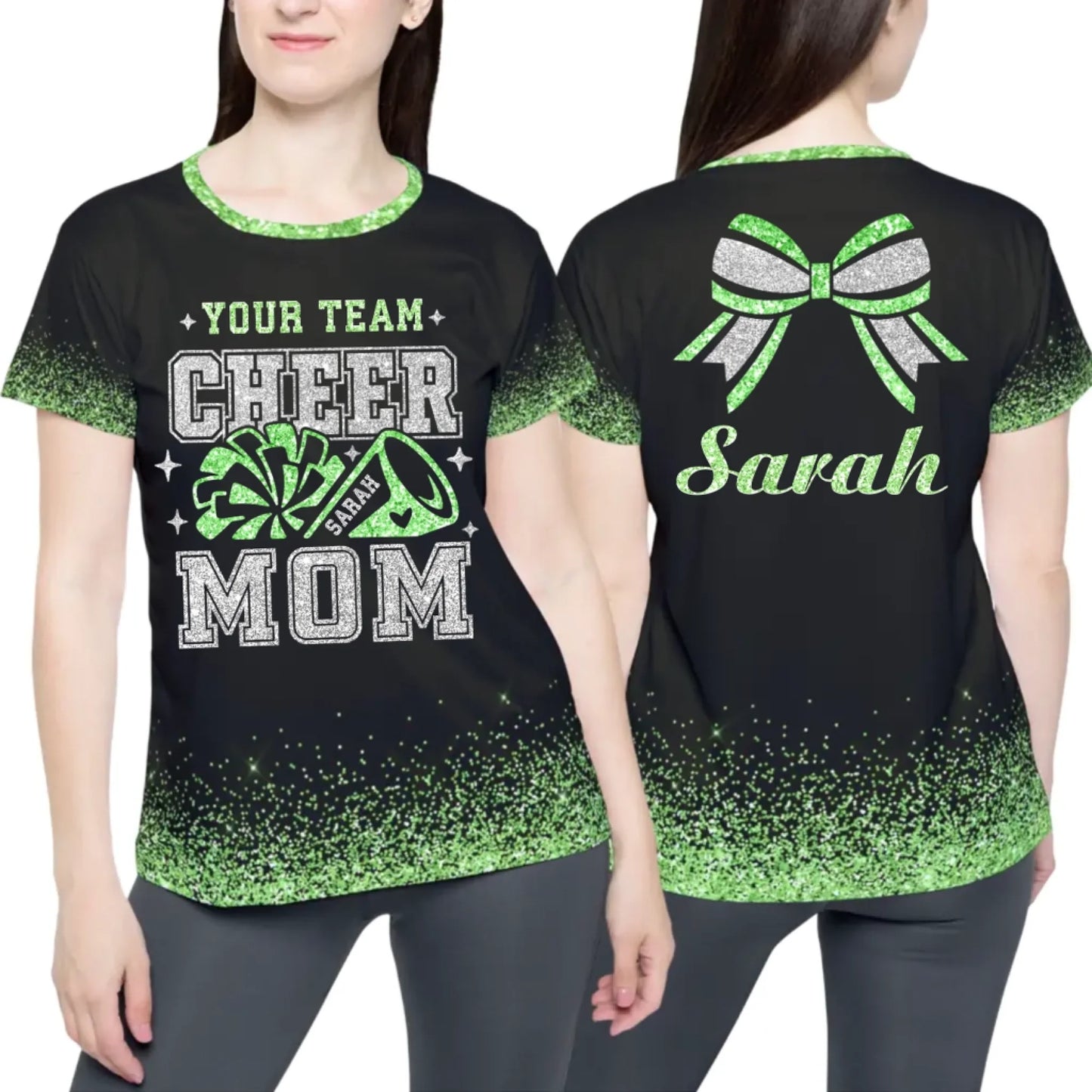 Personalized Glitter Cheer Mom T-Shirt – Custom Cheer Mom T-Shirt with Name & Colors