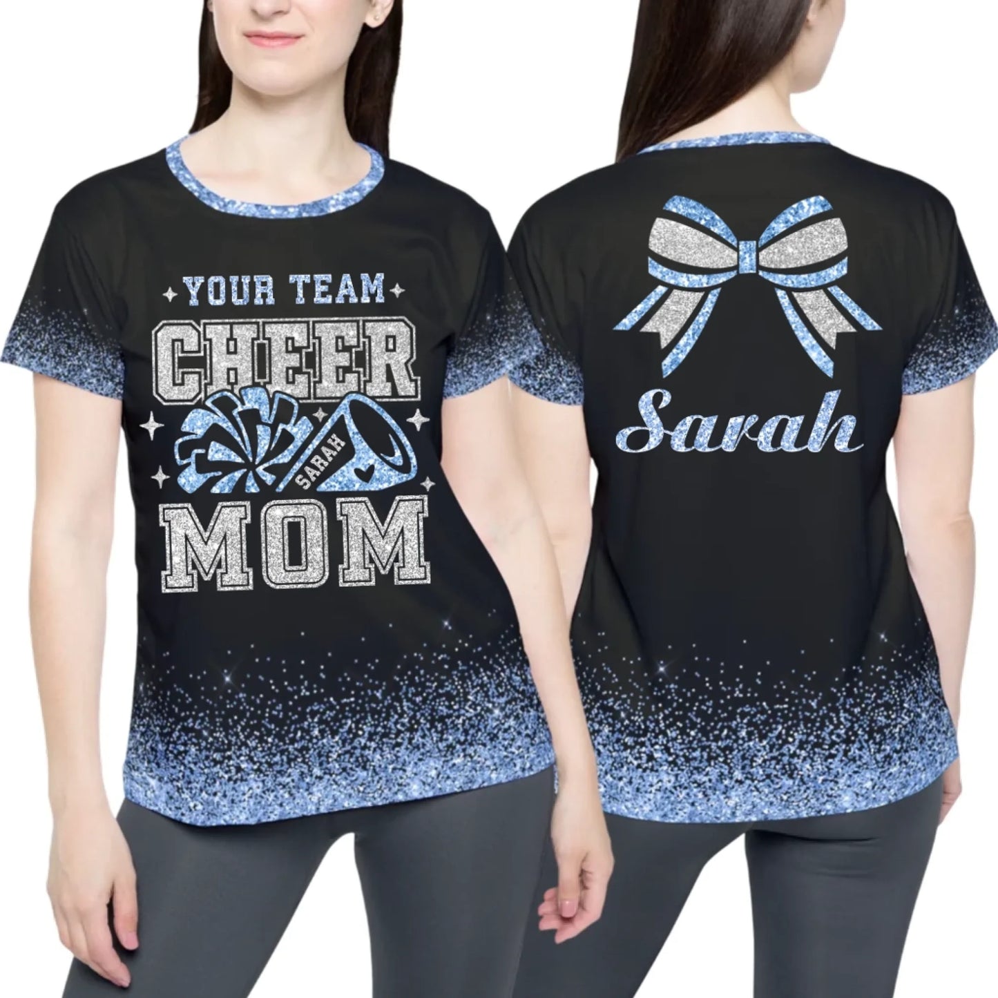 Personalized Glitter Cheer Mom T-Shirt – Custom Cheer Mom T-Shirt with Name & Colors-1