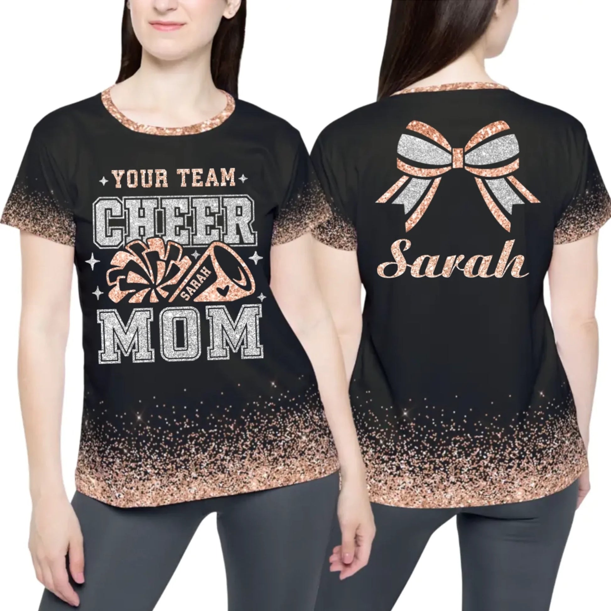 Personalized Glitter Cheer Mom T-Shirt – Custom Cheer Mom T-Shirt with Name & Colors-4