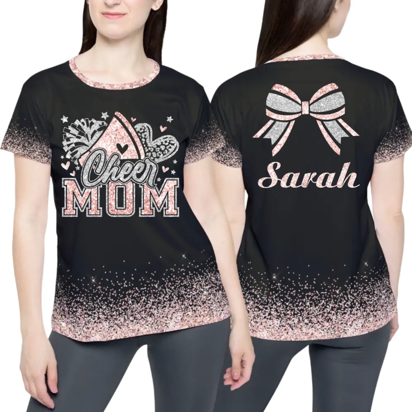 Custom Glitter Cheer Mom T-Shirt – Personalized Cheer Mom T-Shirt with Name & Colors-4