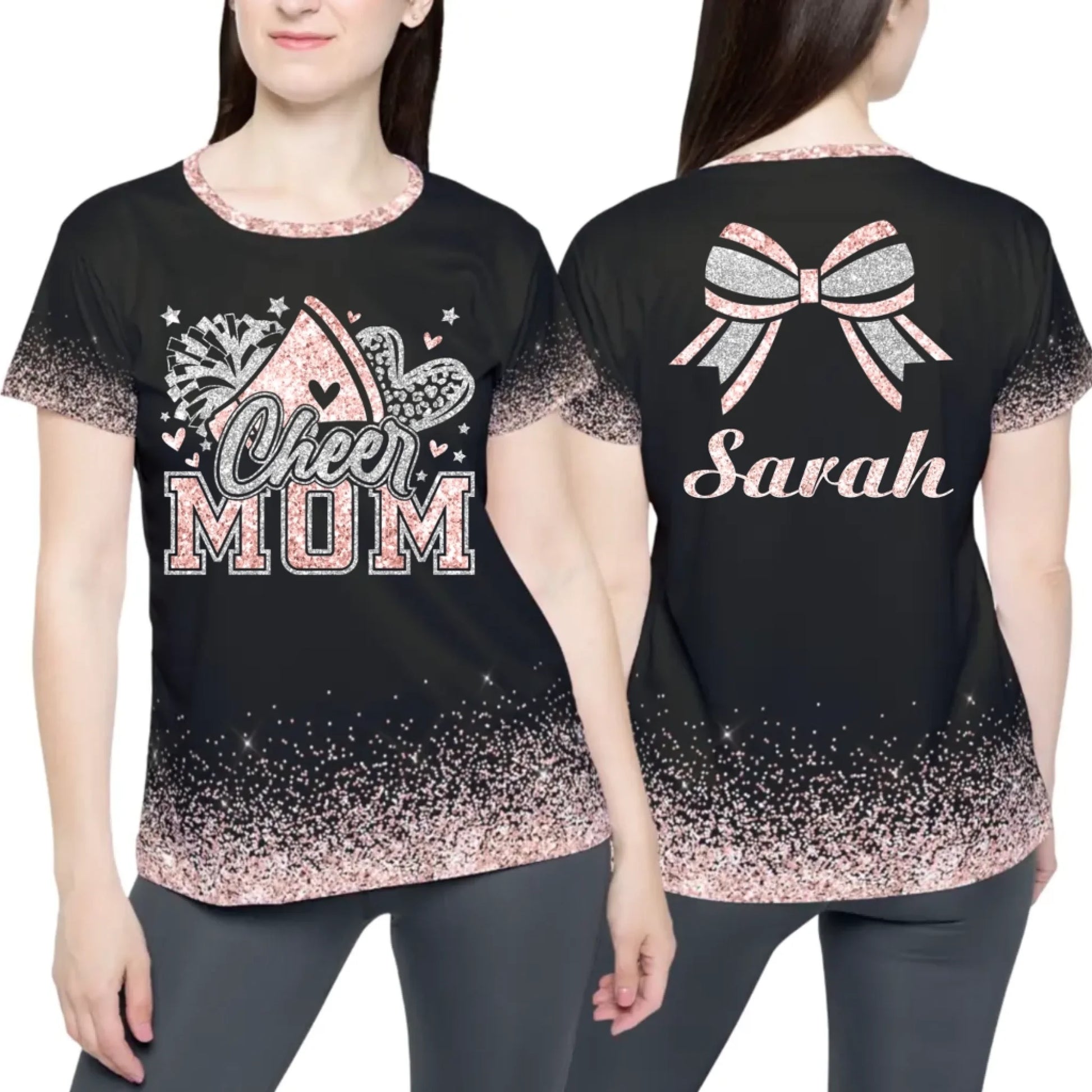 Custom Glitter Cheer Mom T-Shirt – Personalized Cheer Mom T-Shirt with Name & Colors-4