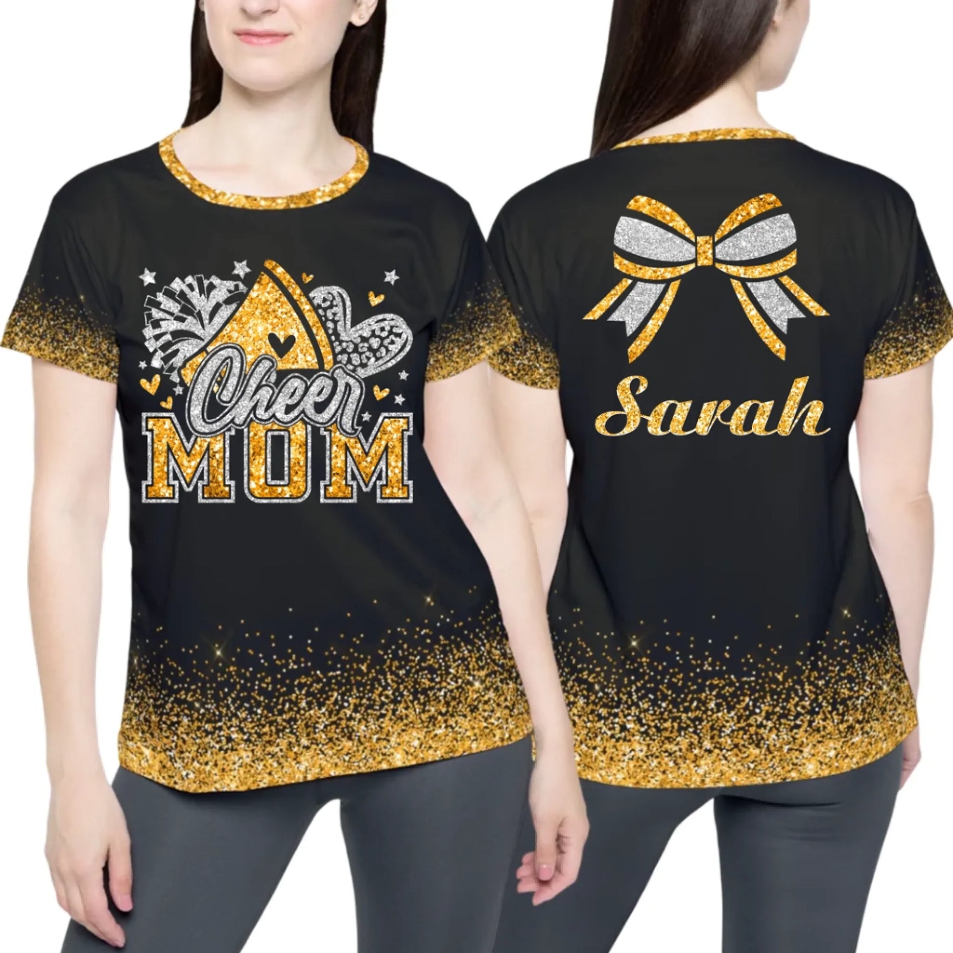Custom Glitter Cheer Mom T-Shirt – Personalized Cheer Mom T-Shirt with Name & Colors-3
