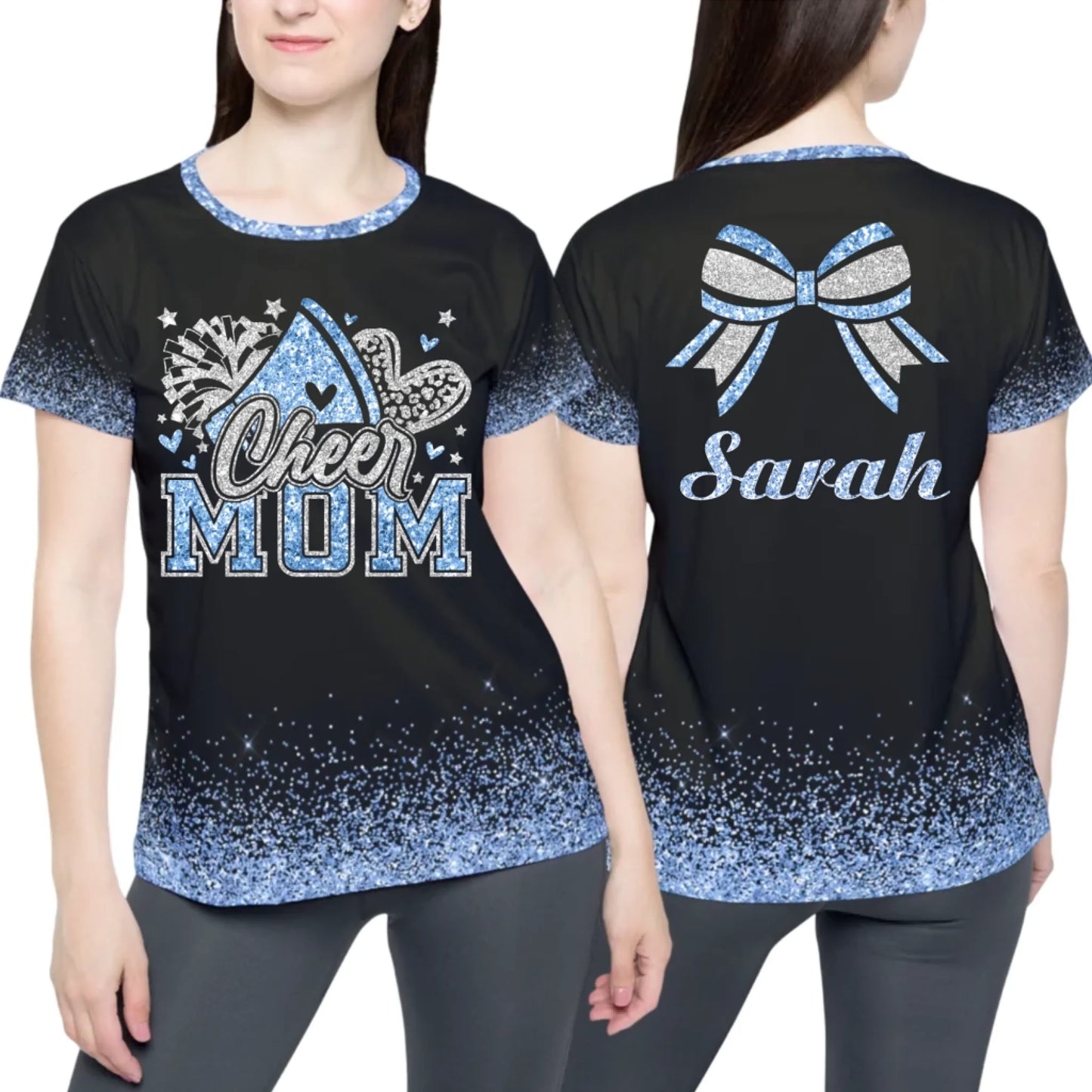 Custom Glitter Cheer Mom T-Shirt – Personalized Cheer Mom T-Shirt with Name & Colors-1