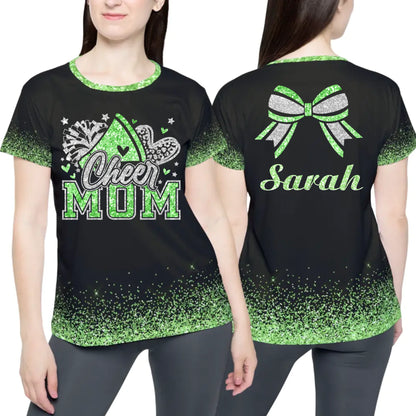 Custom Glitter Cheer Mom T-Shirt – Personalized Cheer Mom T-Shirt with Name & Colors