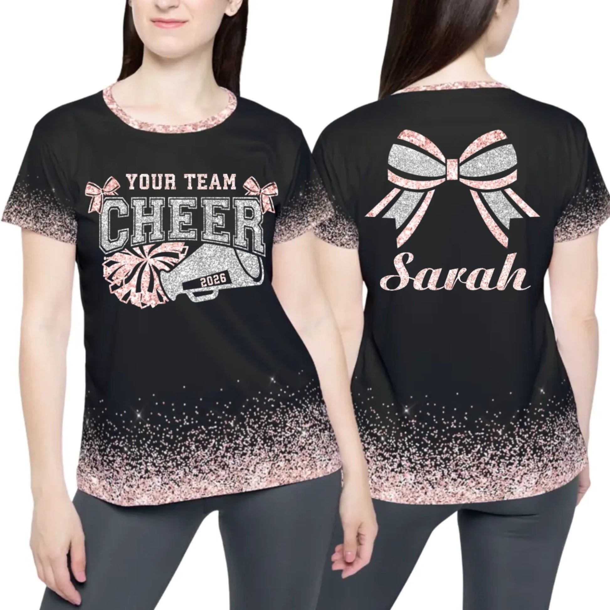 Personalized Glitter Cheer Cheerleader T-Shirt – Custom Cheer T-Shirt with Name & Colors-4