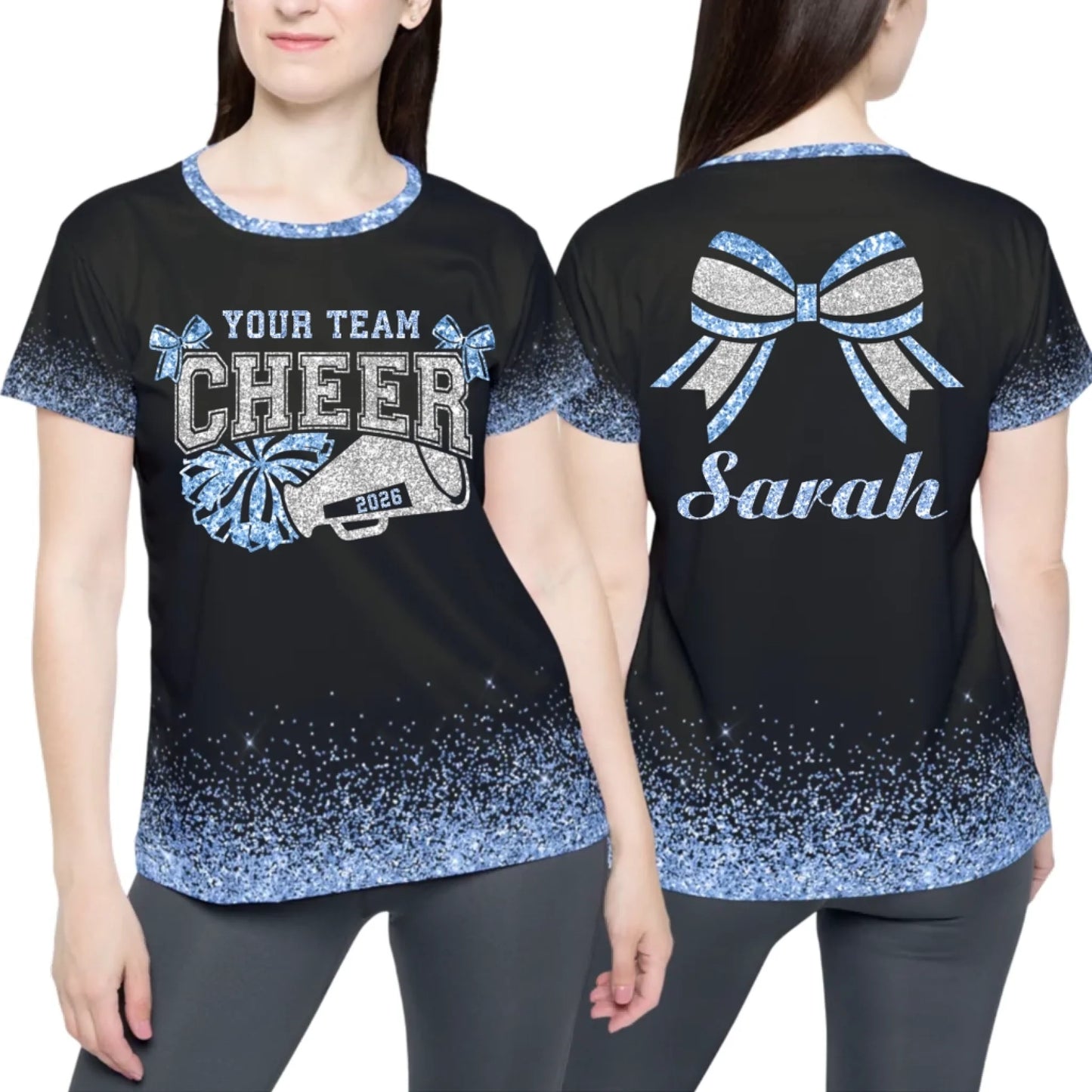 Personalized Glitter Cheer Cheerleader T-Shirt – Custom Cheer T-Shirt with Name & Colors-3