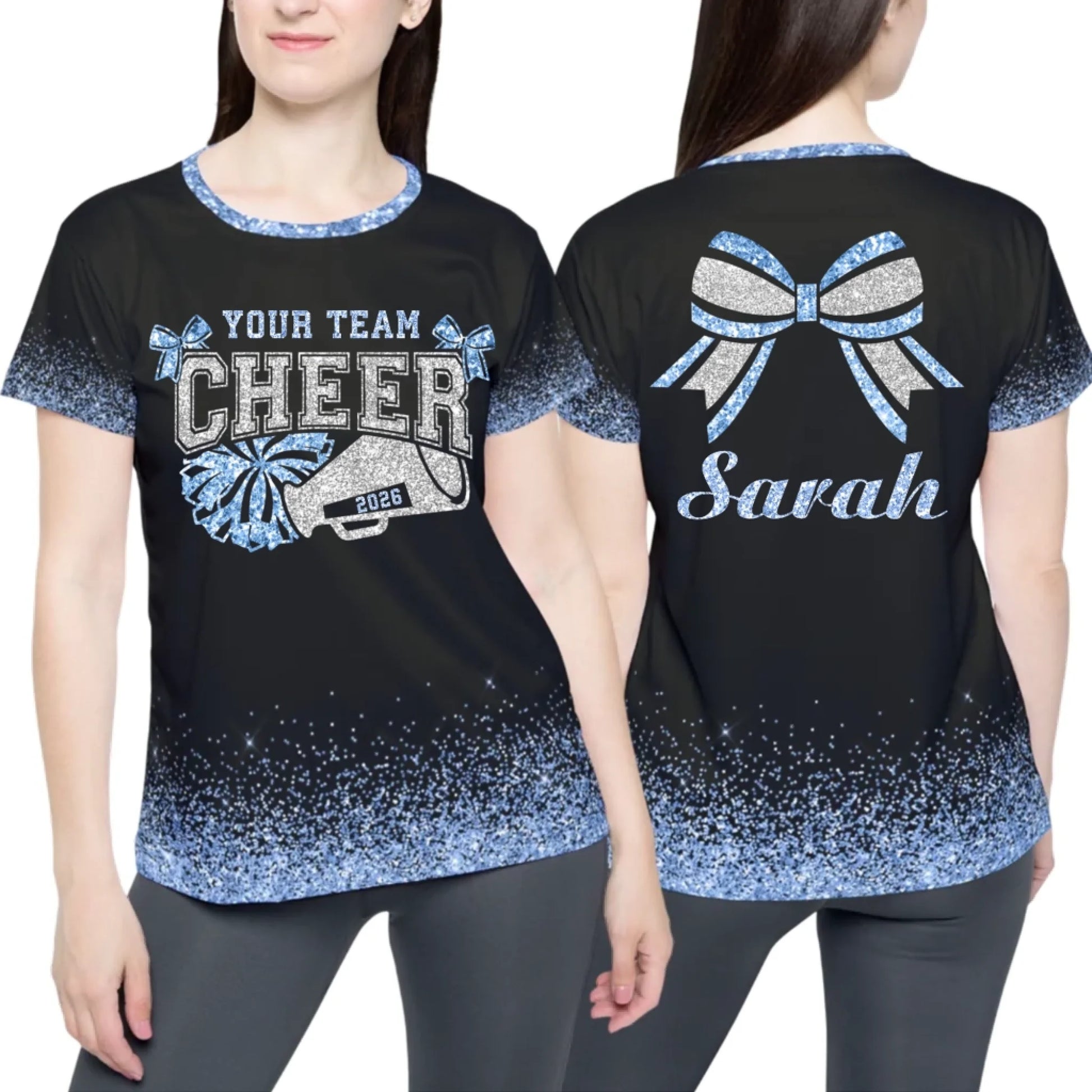 Personalized Glitter Cheer Cheerleader T-Shirt – Custom Cheer T-Shirt with Name & Colors-3