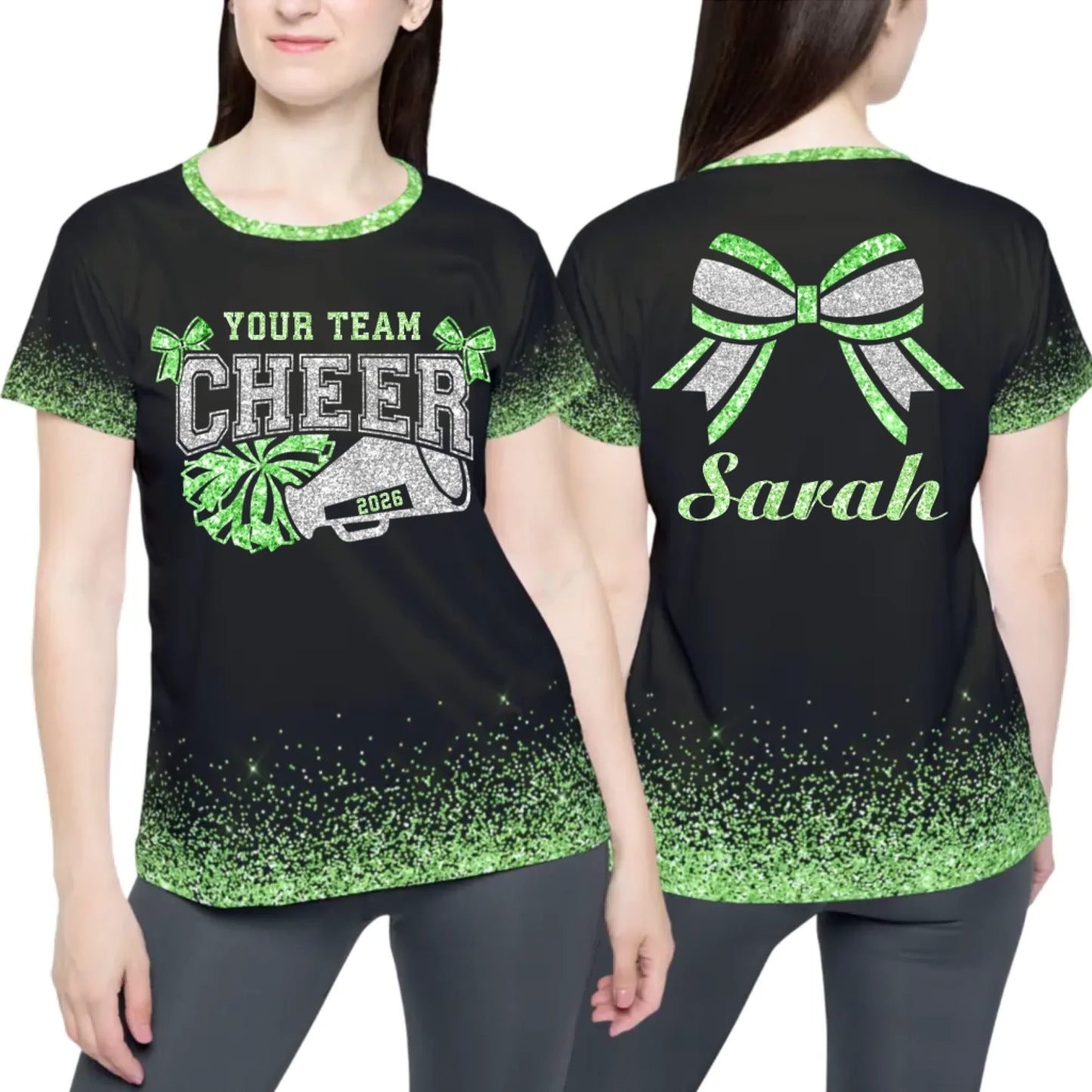 Personalized Glitter Cheer Cheerleader T-Shirt – Custom Cheer T-Shirt with Name & Colors