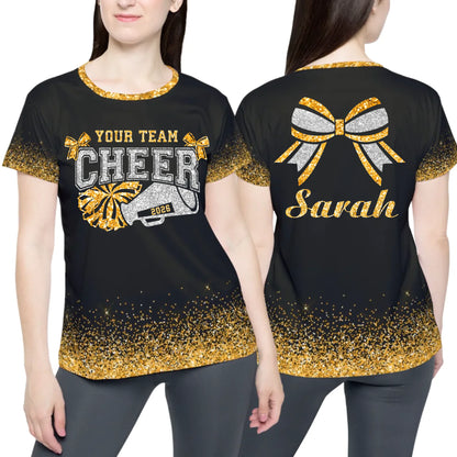 Personalized Glitter Cheer Cheerleader T-Shirt – Custom Cheer T-Shirt with Name & Colors