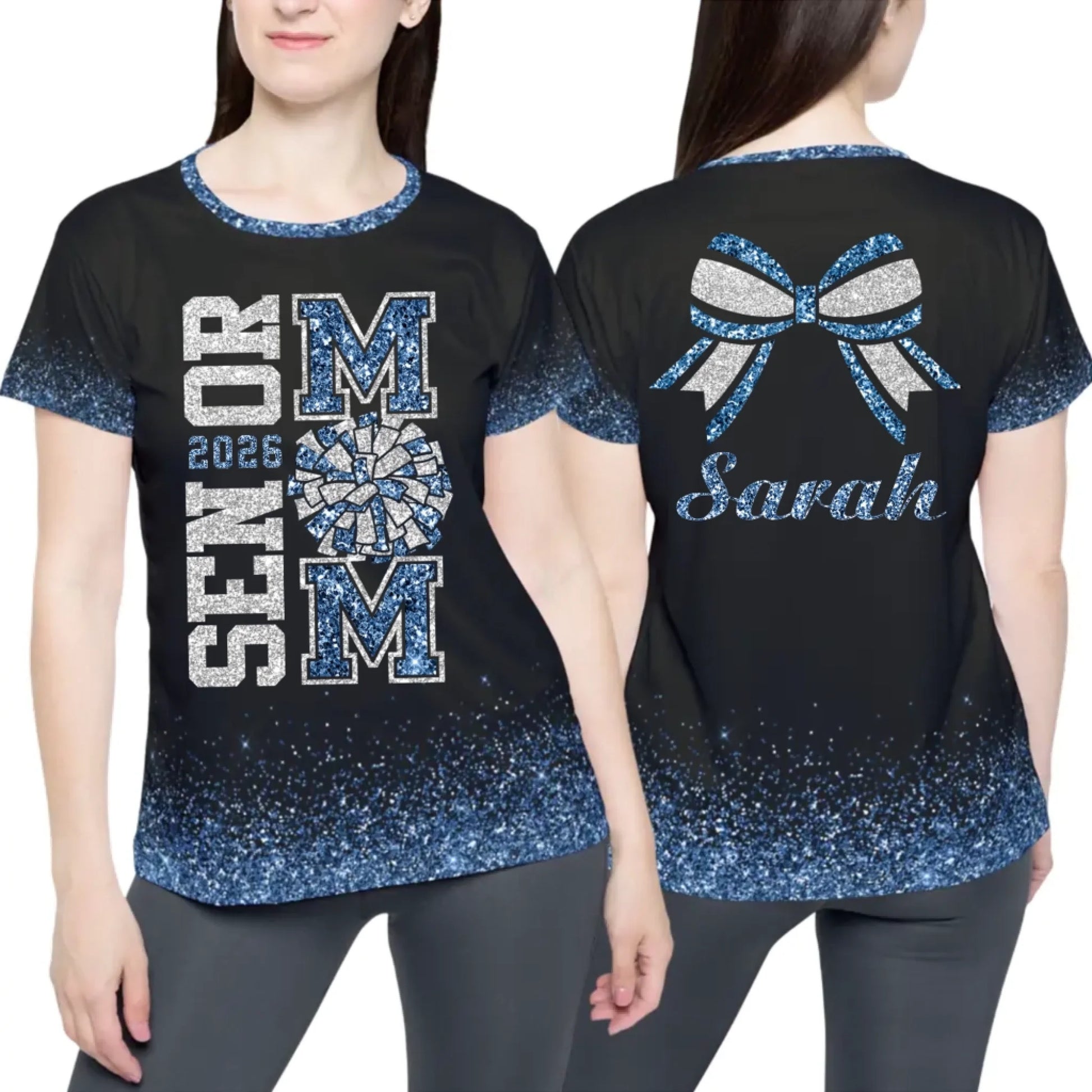 Personalized Glitter Senior Cheer Mom T-Shirt – Custom Senior Cheer Mom T-Shirt with Name & Colors