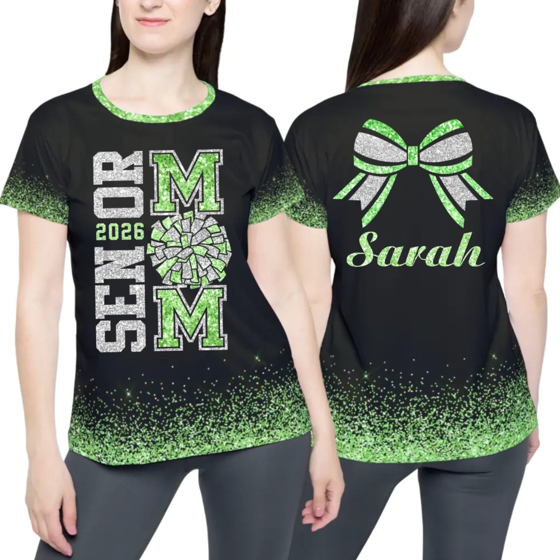 Personalized Glitter Senior Cheer Mom T-Shirt – Custom Senior Cheer Mom T-Shirt with Name & Colors-1