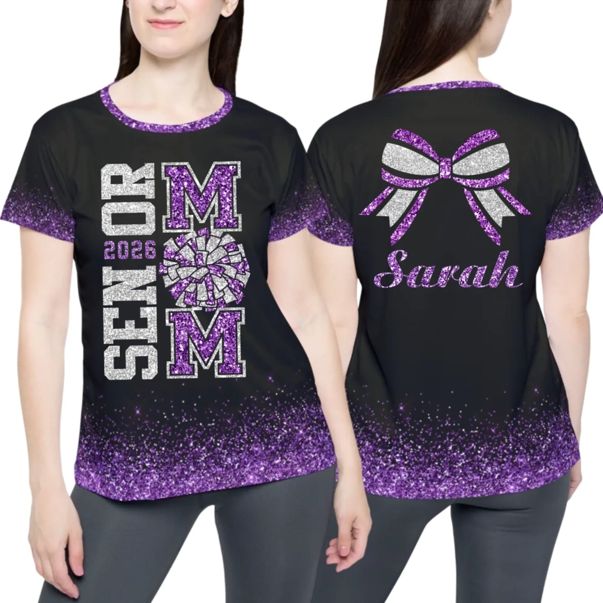 Personalized Glitter Senior Cheer Mom T-Shirt – Custom Senior Cheer Mom T-Shirt with Name & Colors-3