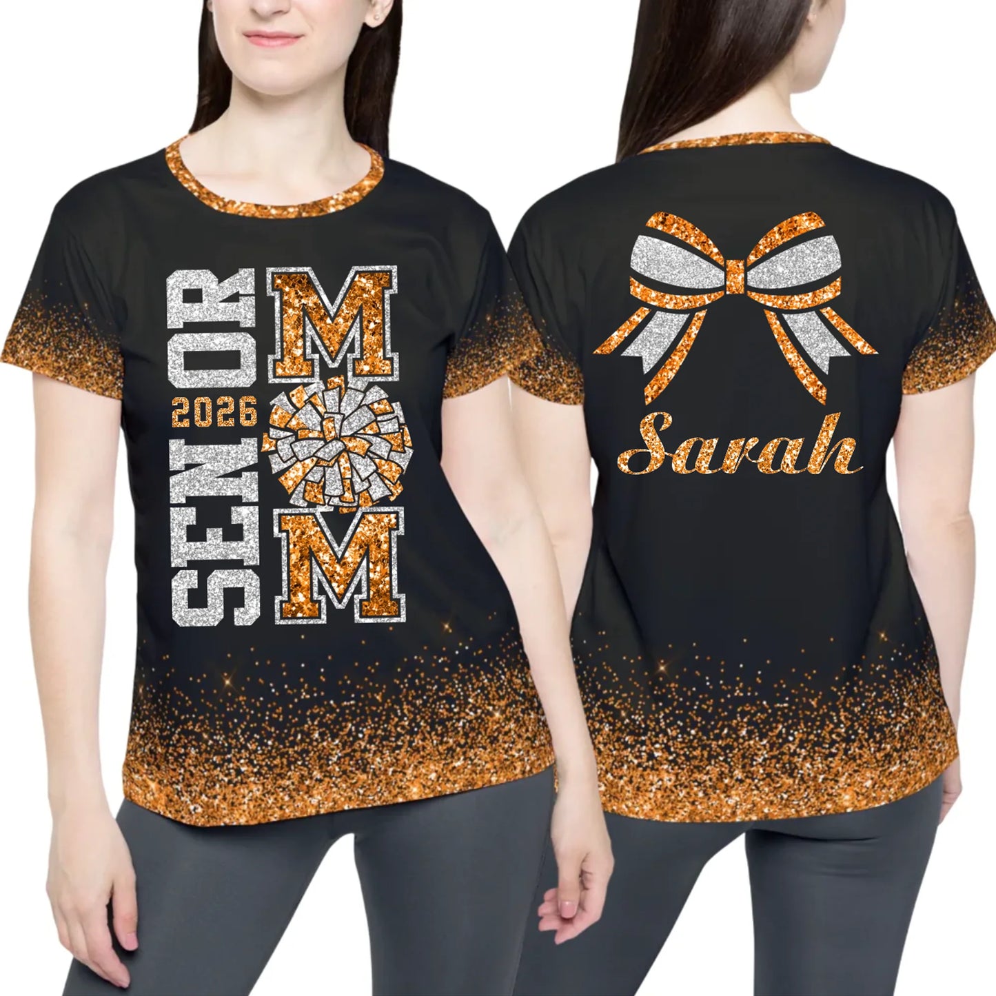 Personalized Glitter Senior Cheer Mom T-Shirt – Custom Senior Cheer Mom T-Shirt with Name & Colors