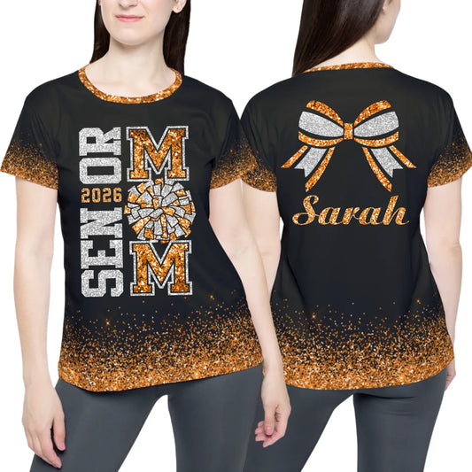 Personalized Glitter Senior Cheer Mom T-Shirt – Custom Senior Cheer Mom T-Shirt with Name & Colors