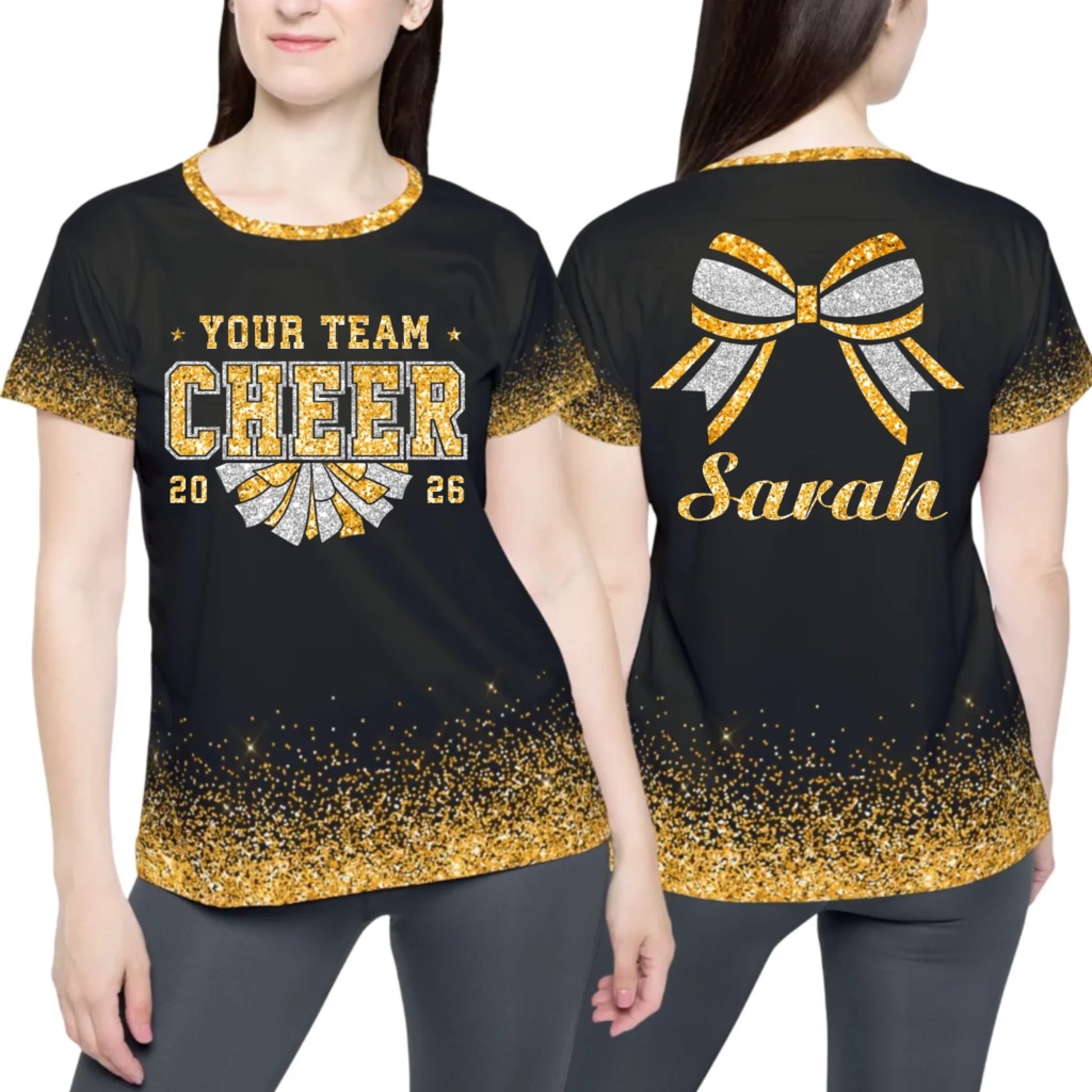 Personalized Glitter Cheer Team Name T-Shirt – Custom Cheer T-Shirt with Name & Colors-4