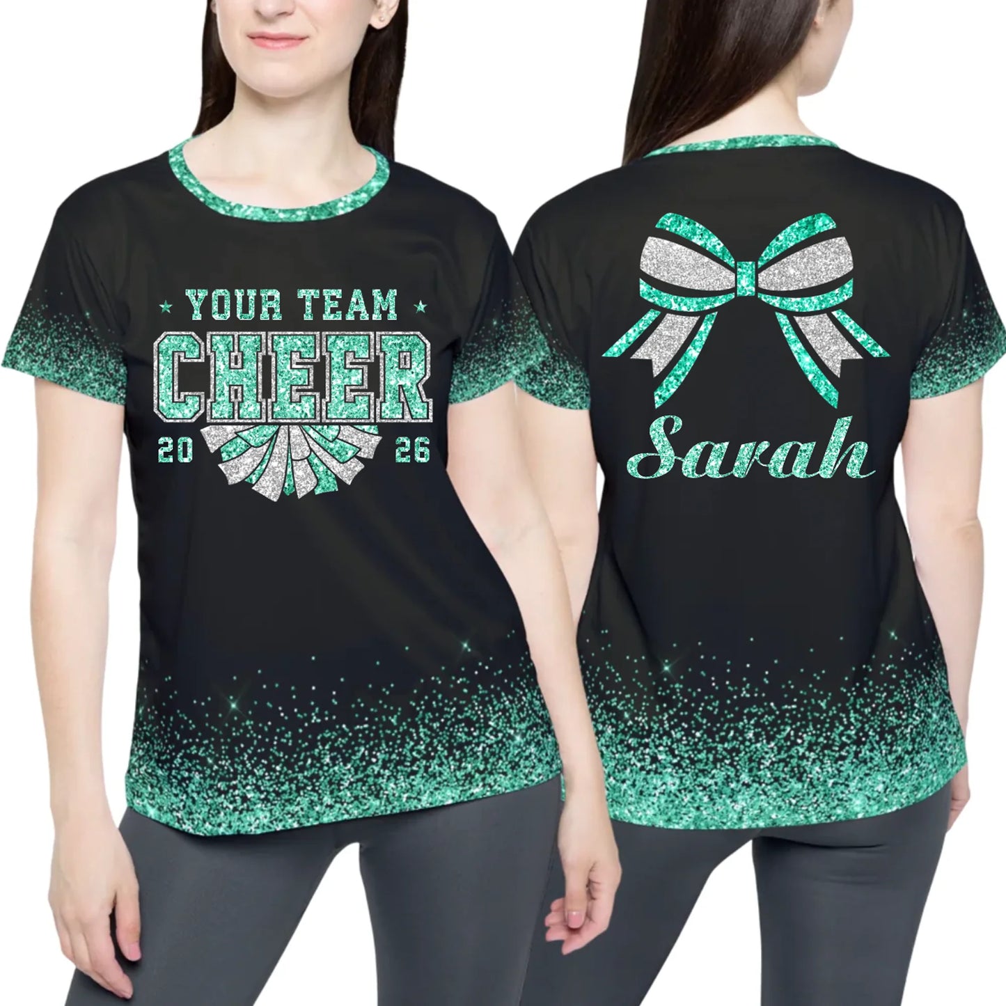 Personalized Glitter Cheer Team Name T-Shirt – Custom Cheer T-Shirt with Name & Colors