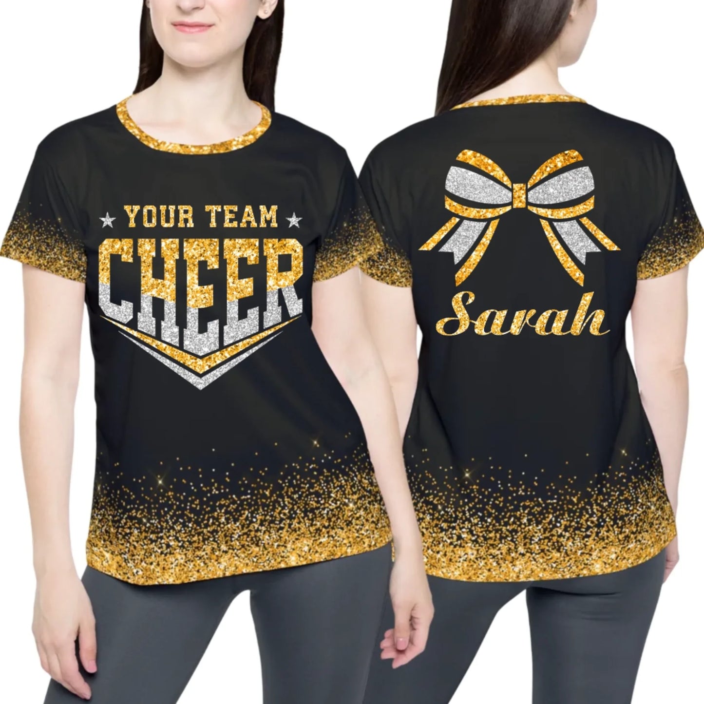 Personalized Glitter Cheer Shirt – Custom Cheer Cheerleading Shirt with Name & Colors