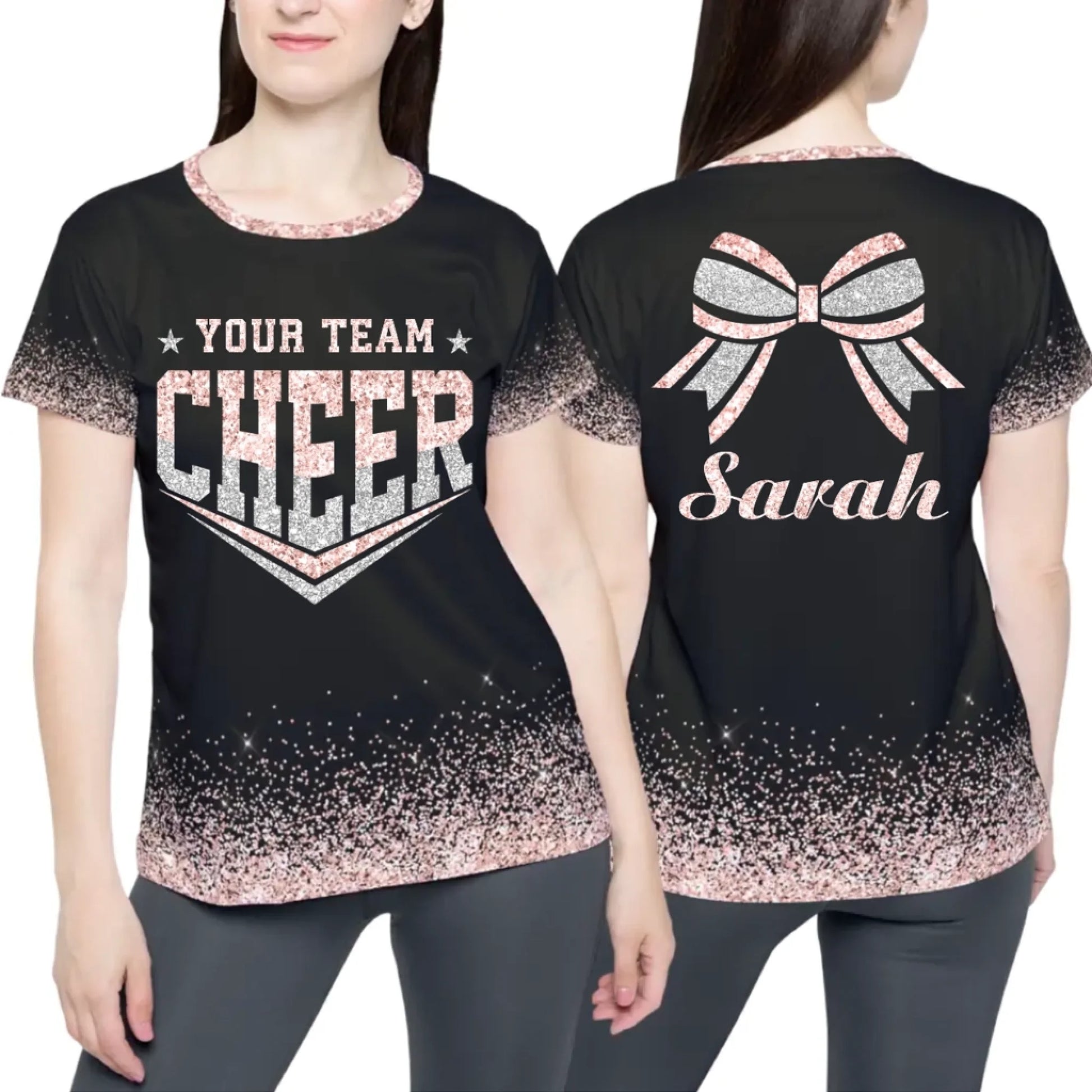 Personalized Glitter Cheer Shirt – Custom Cheer Cheerleading Shirt with Name & Colors-3
