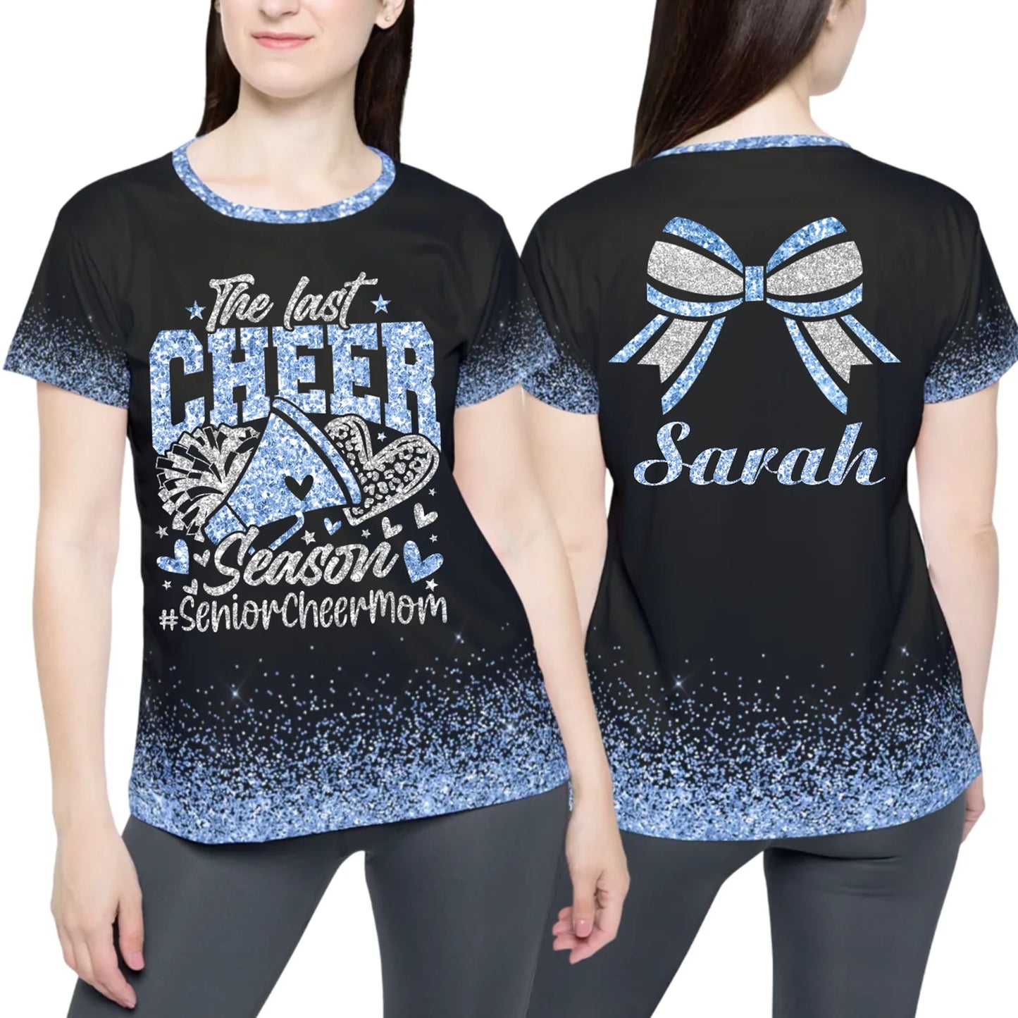 Custom The Last Cheer Season T-Shirt – Personalized Senior Cheer Mom Shirt with Name & Colors