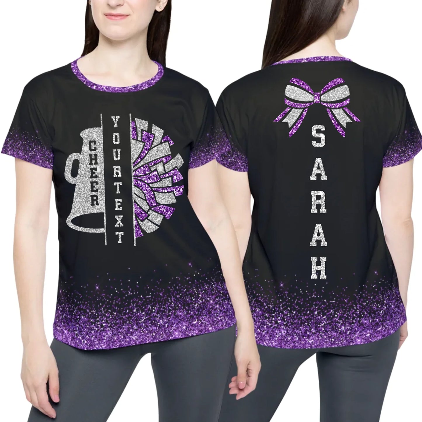 Personalized Glitter Cheer Team T-Shirt - Custom Cheerleading Shirt with Name & Colors