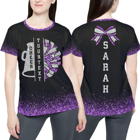 Personalized Glitter Cheer Team T-Shirt - Custom Cheerleading Shirt with Name & Colors
