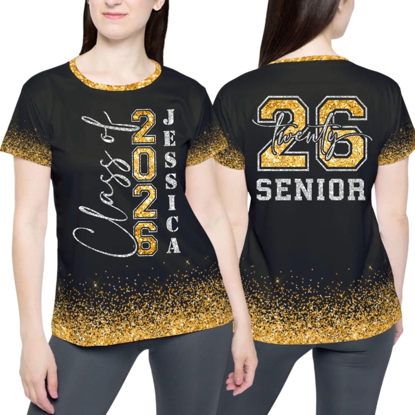 Personalized Glitter Senior Class of 2026 Shirt - Custom Graduation Shirt with Name & Colors-2