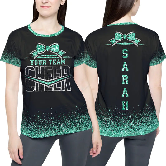 Personalized Glitter Cheer Team T-Shirt - Custom Cheerleading Shirt with Your Name