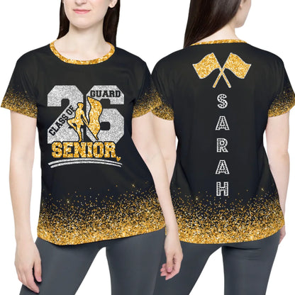 Personalized Glitter Color Guard Senior T-Shirt – Custom Color Guard Shirt with Name & Colors