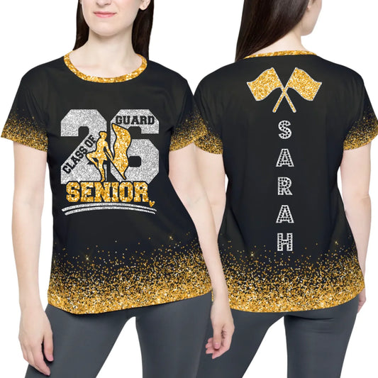 Personalized Glitter Color Guard Senior T-Shirt – Custom Color Guard Shirt with Name & Colors