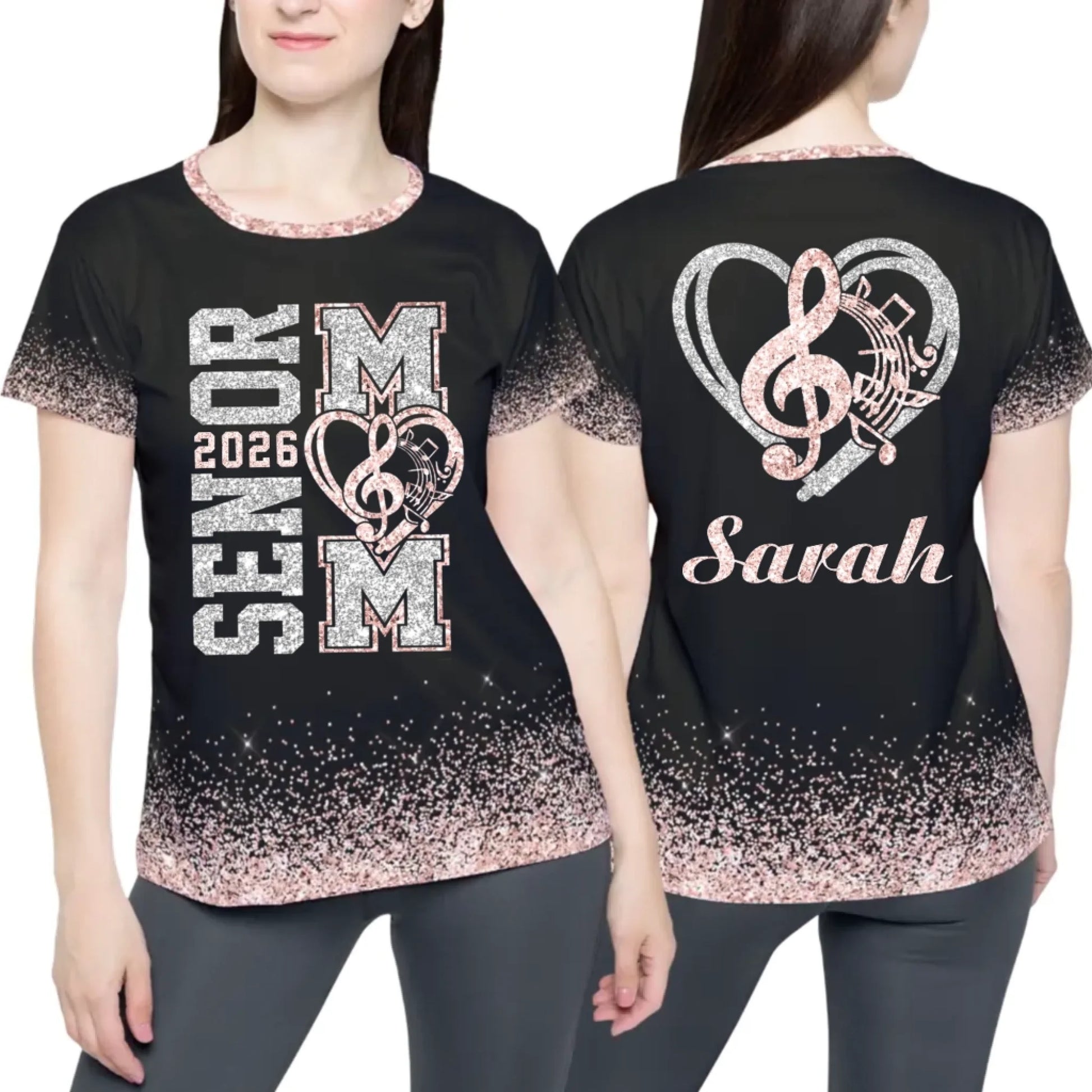 Personalized Glitter Senior Band Mom T-Shirt – Custom Senior Marching Band Mom Shirt with Name & Colors-1