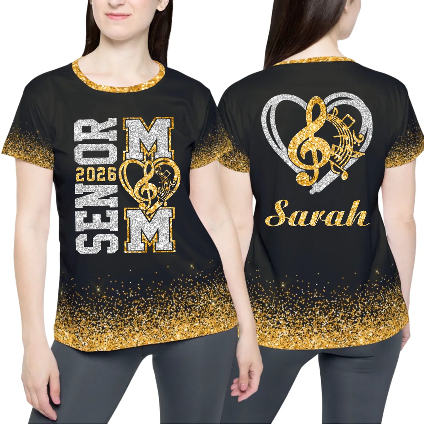 Personalized Glitter Senior Band Mom T-Shirt – Custom Senior Marching Band Mom Shirt with Name & Colors
