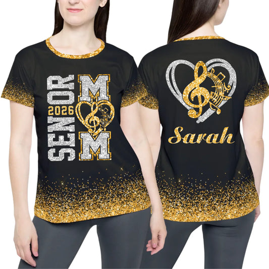 Personalized Glitter Senior Band Mom T-Shirt – Custom Senior Marching Band Mom Shirt with Name & Colors