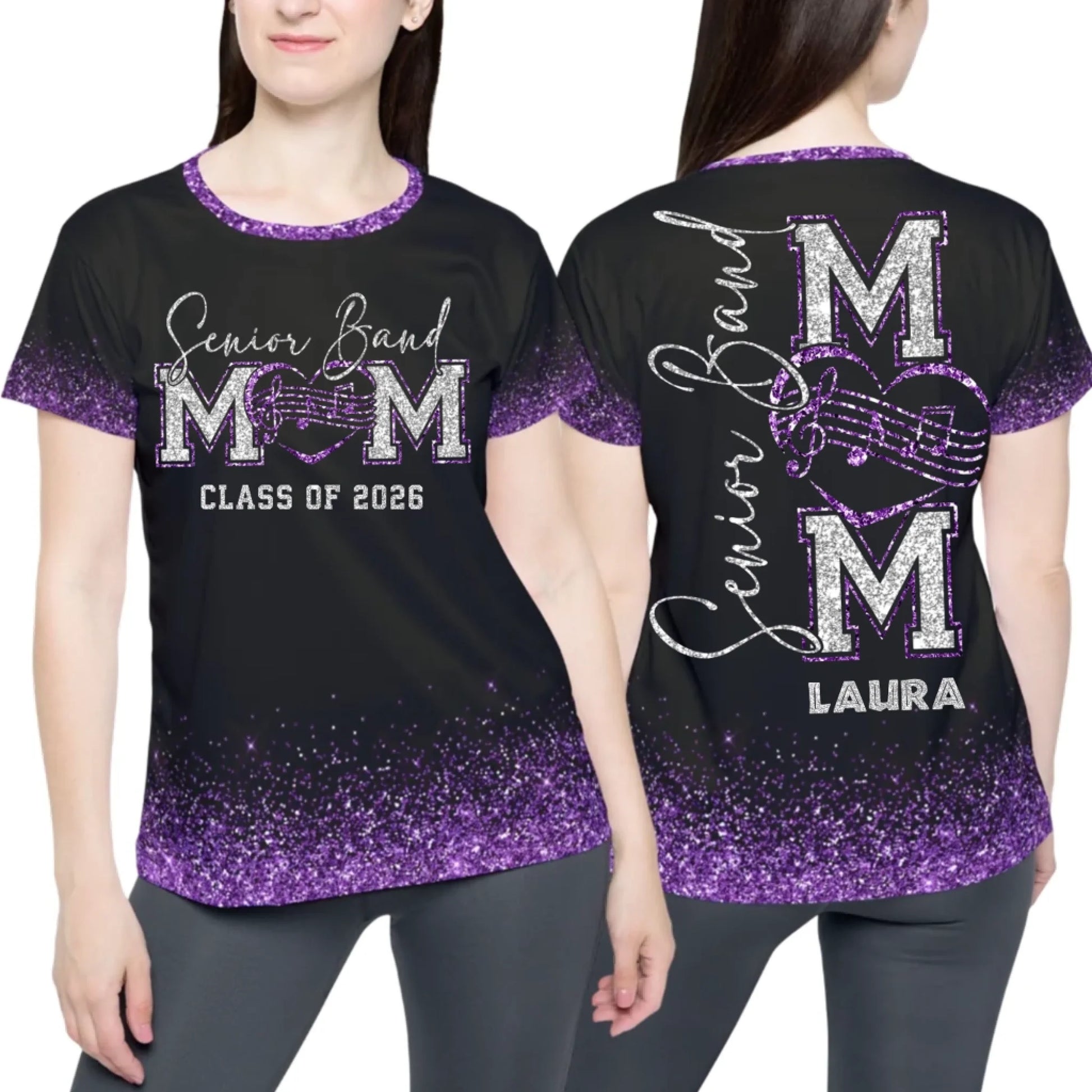 Personalized Glitter Senior Band Mom Shirt – Custom Senior Marching Band Mom Shirt with Name & Colors
