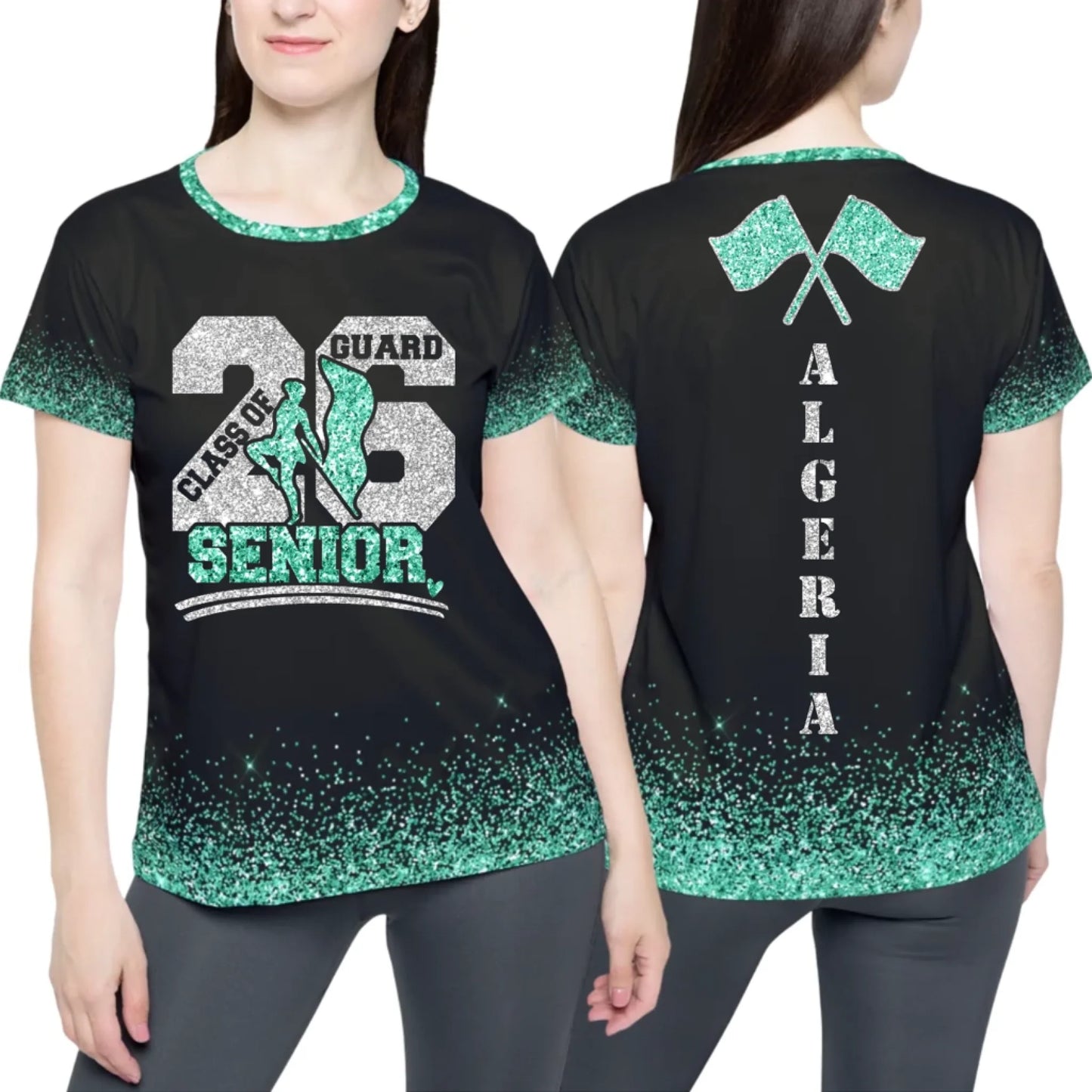 Personalized Glitter Color Guard Senior 2026 T-Shirt – Custom Color Guard Shirt with Name & Colors-2