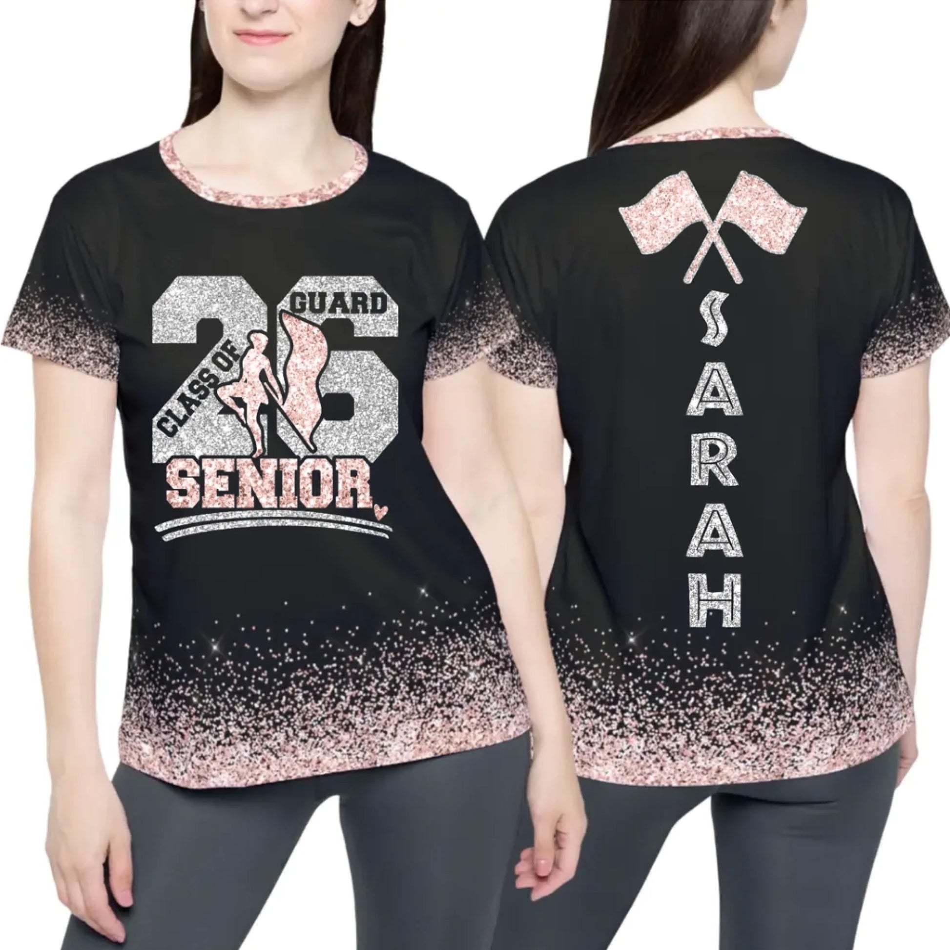 Personalized Glitter Color Guard Senior 2026 T-Shirt – Custom Color Guard Shirt with Name & Colors-1