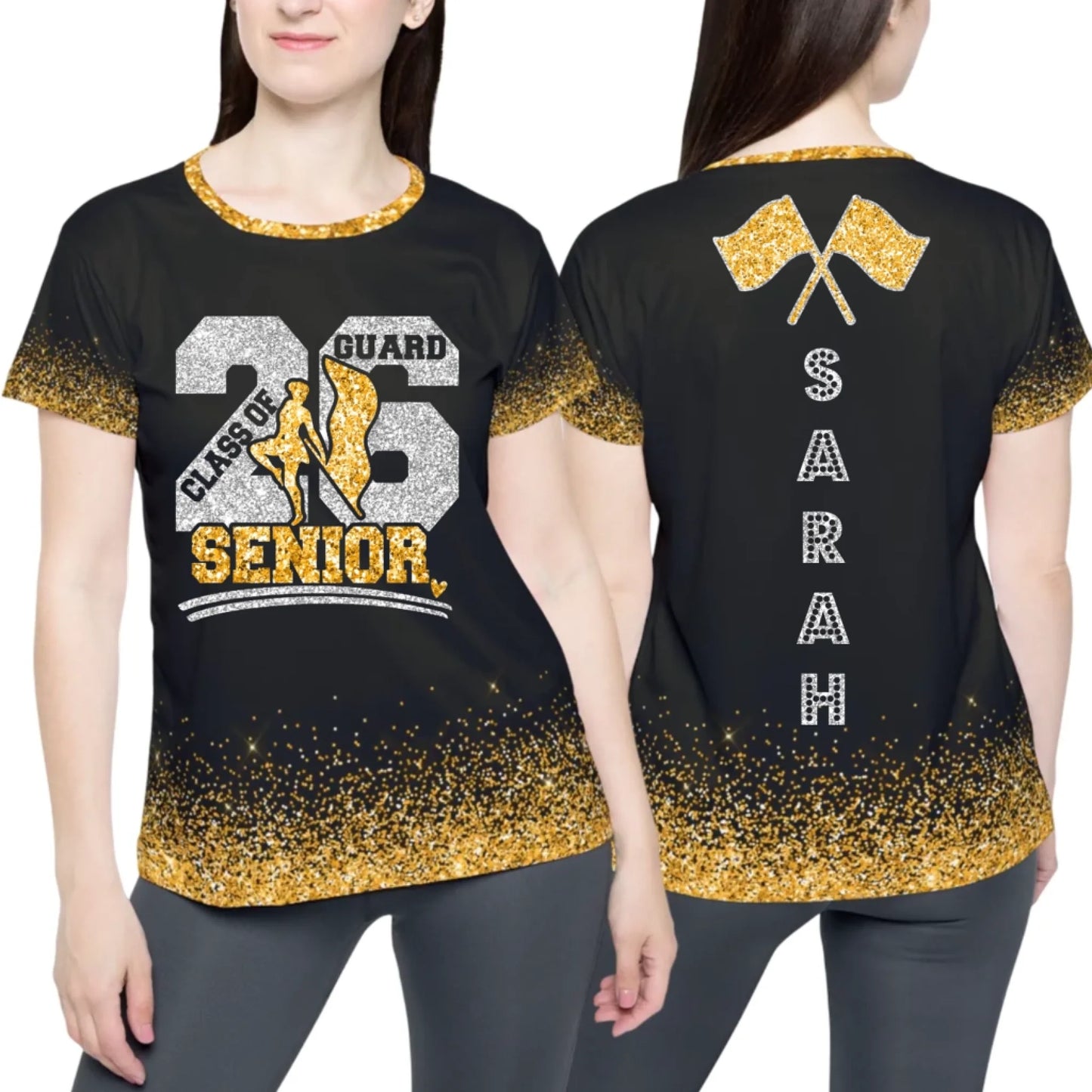 Personalized Glitter Color Guard Senior 2026 T-Shirt – Custom Color Guard Shirt with Name & Colors-4