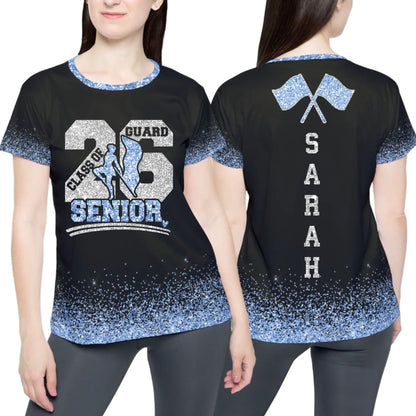 Personalized Glitter Color Guard Senior 2026 T-Shirt – Custom Color Guard Shirt with Name & Colors