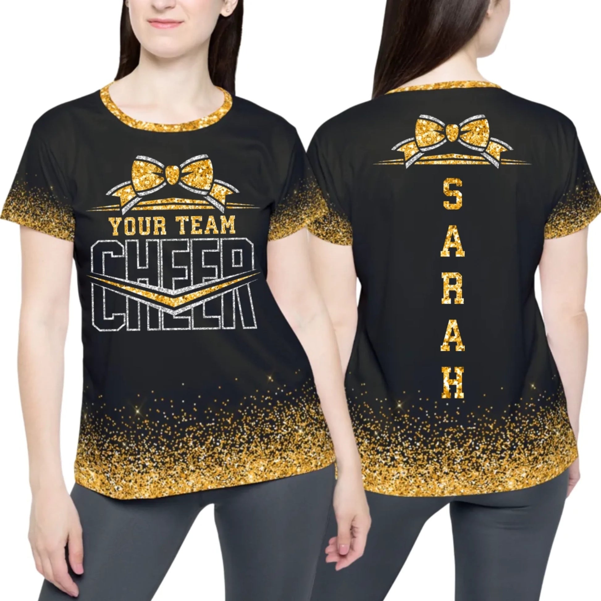-Personalized Glitter Cheer Team T-Shirt - Custom Cheerleading Shirt with Name & Colors4