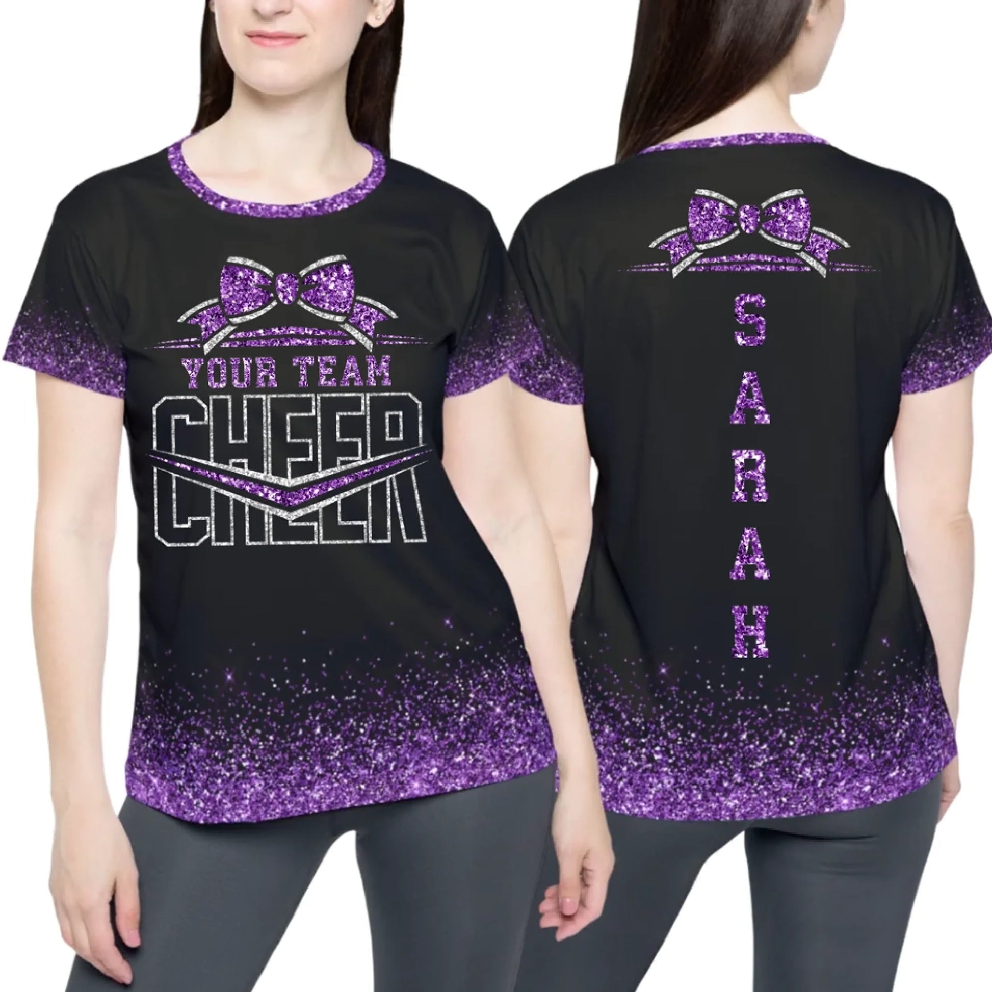 Personalized Glitter Cheer Team T-Shirt - Custom Cheerleading Shirt with Name & Colors-2