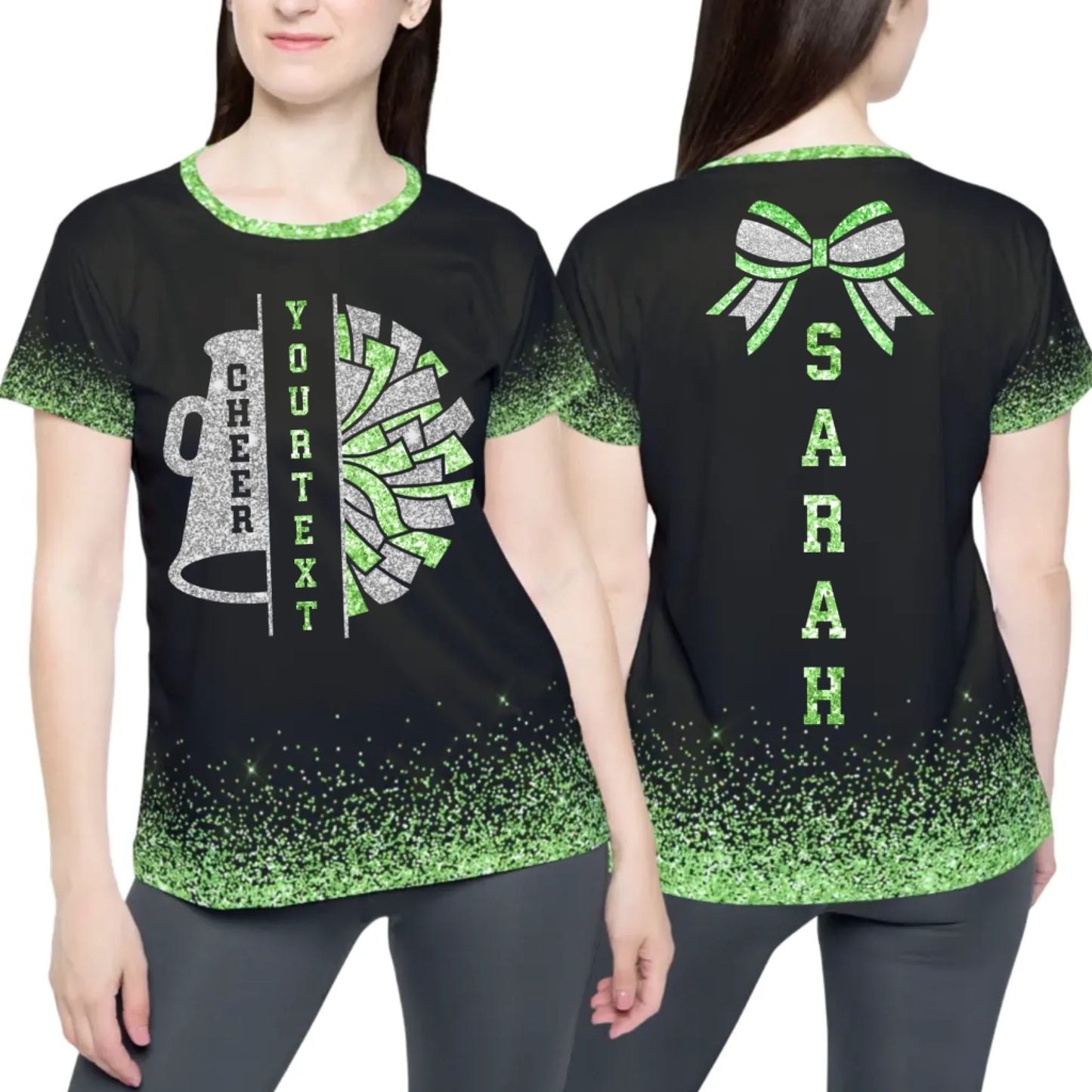 Personalized Glitter Cheer Team T-Shirt - Custom Cheerleading Shirt with Name & Colors