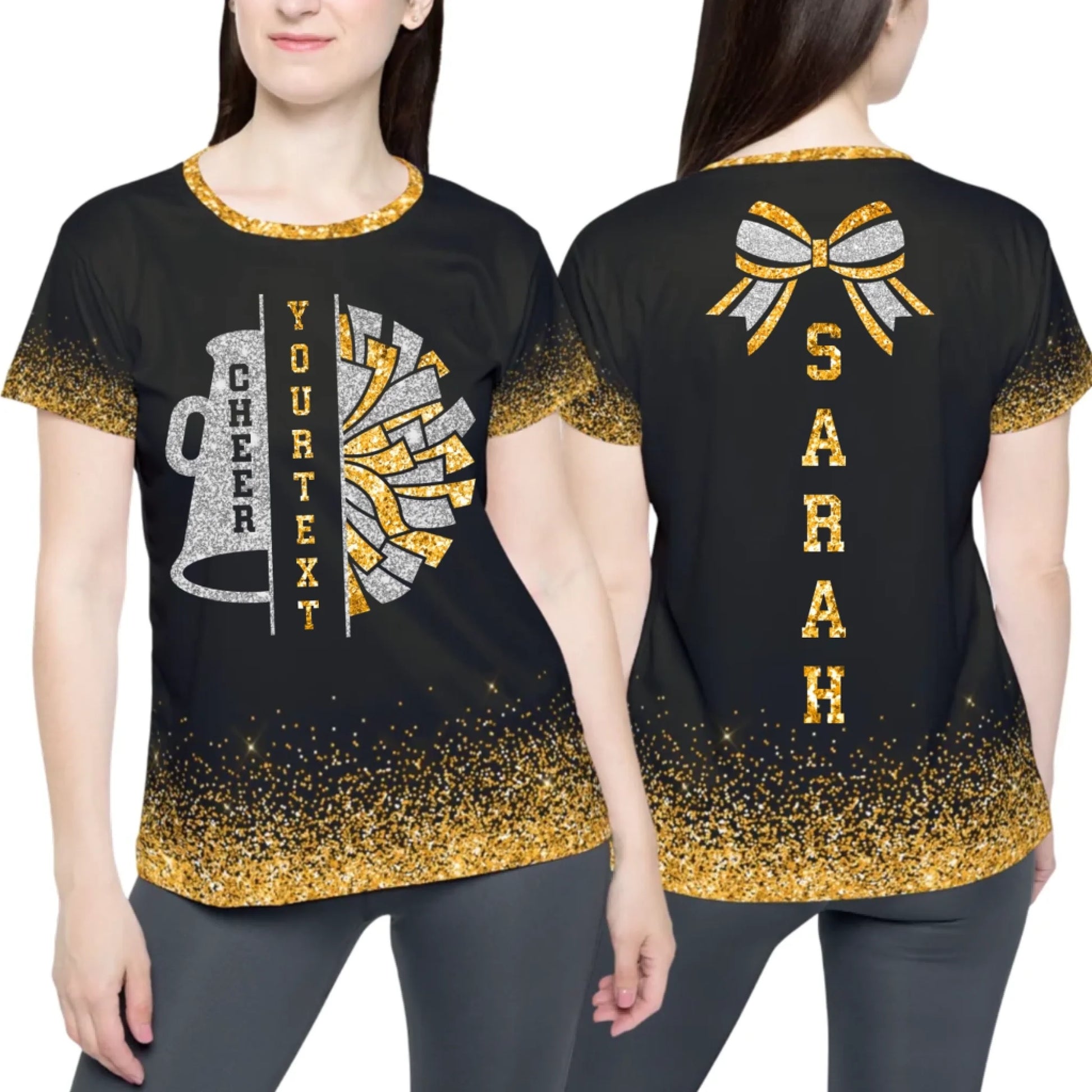 Personalized Glitter Cheer Team T-Shirt - Custom Cheerleading Shirt with Name & Colors-1